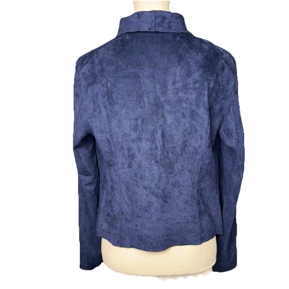 NWT Blank NYC Sz Medium Navy Blue Faux Suede Jacket Zip Front Asymmetrical Drape - Picture 3 of 8
